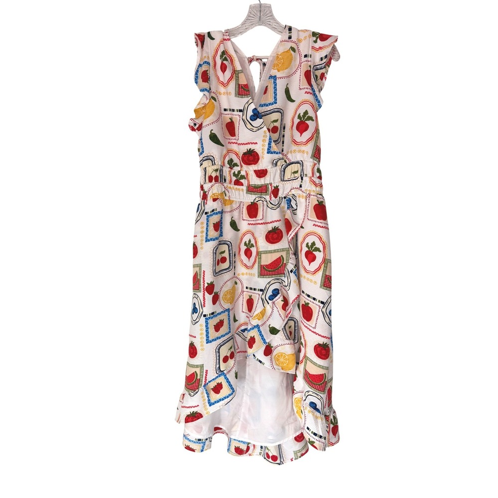 Women's Euro Summer Dress Ruffle Dress Tomato Lemon Flutter Sleeve Large